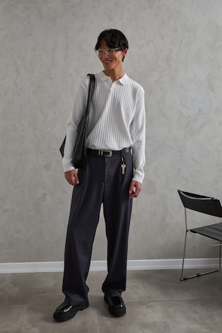 Erkek Polo Yaka Fitilli Oversize Triko Kazak Beyaz
