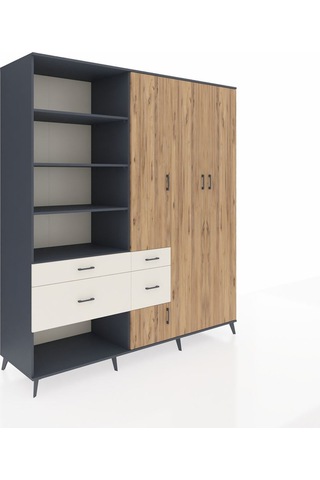 Kronos Dolap 14 Raflı 4 Çekmeceli 4 Kapaklı 220x59x243 Antrasit-çam/aytaşı Atlas Çam/aytası
