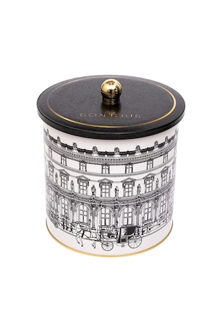City Bonjour Desenli Topuz Kulplu Yuvarlak Metal Saklama Kabı 17.5 x 18 CM 4.1 L