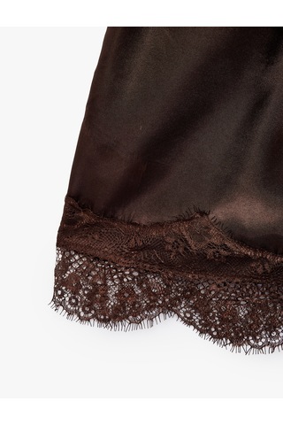 Koton Beli Lastikli Dantel Detaylı Rahat Kalıp Saten Mini Şort Kahverengi 6sal40165ıw Kahve