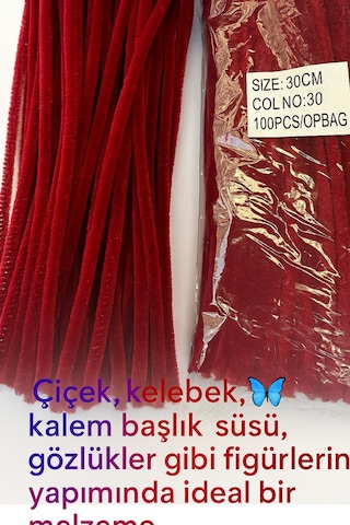 Şönil 30 Cm Bordo A030 Şönil Tüylü Hobi Çubuğu - 100'lü Paket