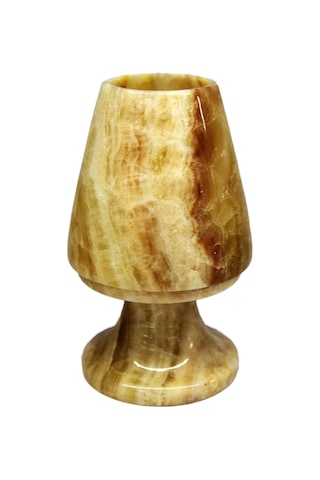 Oniks Taş Geçmeli Mumluk- Dekoratif Doğal Taştan Damarlı Akik D