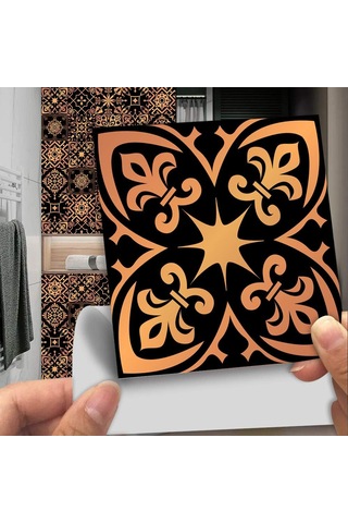 Banyo Ve Mutfak İçin 20 Adet 15 15 Cm Siyah Ve Altın Retro Fayans Çıkartması, Yağa Dayanıklı Ve Su Geçirmez Pvc Kendinden Yapışkanlı Çok Renkli
