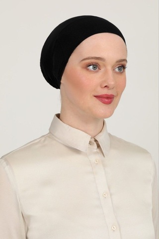 Melodi Scarf Kadın Tesettür Parisien Tüllü Climafit Likralı Nefes Alan Parizyen Dikişsiz Bone Siyah Siyah