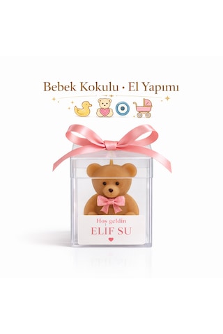 30'lu Hoş Geldin Bebek Ayıcık Mum Hediyelik Kız Bebek Mevlid Baby Shower El Yapımı Kahverengi
