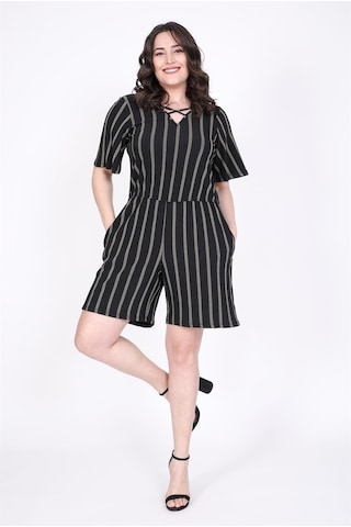 Myline Kadın Ön Çapraz Detaylı Kısa Tulum 45728 Siyah