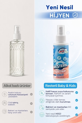 Resteril Doğal Alkolsüz Bebek Dezenfektan Çocuk Alanı Yüzey Hijyen Spreyi 300 ML