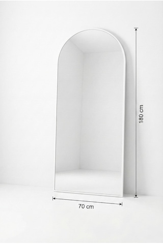 70x180 Cm Oval Ayaklı Ayna Statik Boyalı Metal Çerçeve Boy Aynası Beyaz
