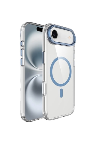 Apple Uyumlu iPhone 17 Air Kılıf M-safe Şarj Özellikli Airbagli Kamera Standlı Zore Azor Kapak - Lacivert Lacivert
