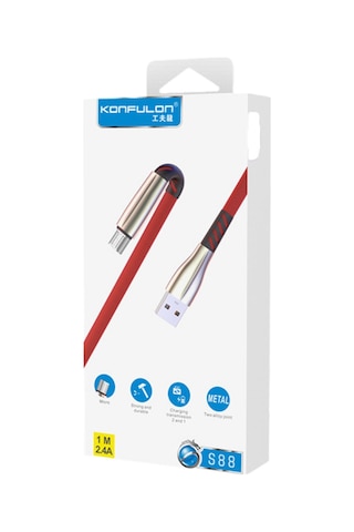 S88 Metal Uçlu Micro Usb Kablo 1m 2.4a - Kırmızı Standart