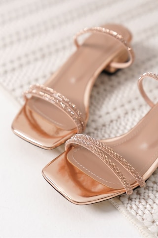 Alfaze Rose Gold Deri Kalın Topuklu Terlik Rahat Modern Şık Abiye Ayakkabı Rose - Gold