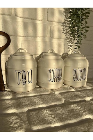 3'lü Porselen 1400ml Tea/coffee/sugar Kavanoz Seti