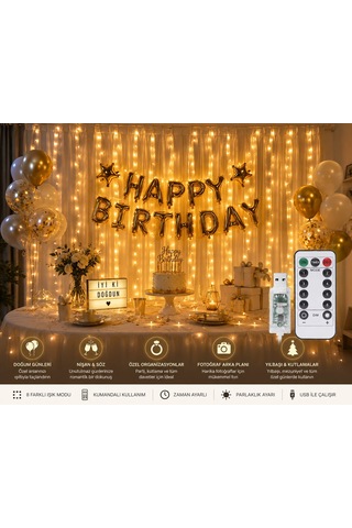 10 Sarkıtlı 8 Modlu 3x3 Metre Gün Işığı Perde Led Işık Usb Kumandalı Yılbaşı Parti Aydınlatması