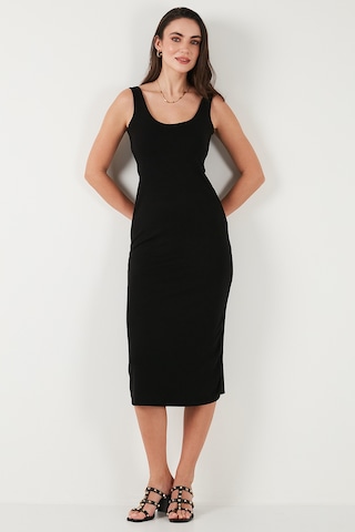 Lela Slim Fit Kalın Askılı Midi Bayan Elbise 5866154 Siyah