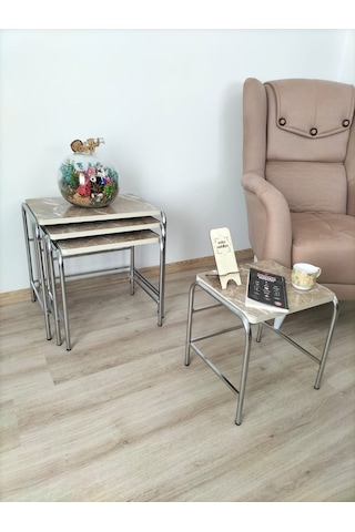 Evko Mobilya Buket Sehpa, 4'lü Zigon Sehpa, Dörtlü, Krom-kapiçino