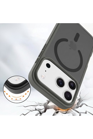 Ps iPhone Uyumlu 17 Pro Mist Serisi Magsafe Kılıf - Gri Siyah