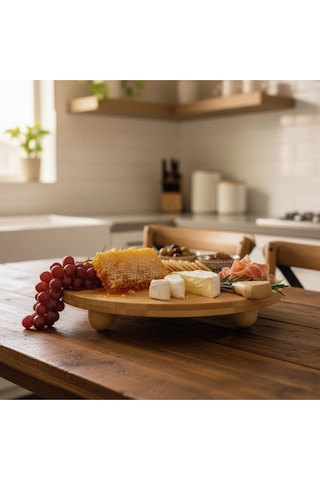 Bambu Top Mantar Ayaklı Yuvarlak Sunumluk 25x25 Cm Şık Pasta & Tatlı Servis Tabağı Kahverengi