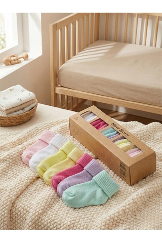 Organik Pamuk Kız/erkek Bebek 6 Lı Kutulu Premium Yeni Doğan Çorabı renkli