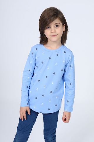 Toontoy Kids Toontoy Erkek Çocuk Baskılı Bisiklet Yaka Uzun Kollu Tişört Mavi