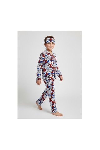 Beka Kids Erkek Çocuk Önden Düğmeli Karakter Desenli Pijama Takımı - Göz Bantlı Çok Renkli