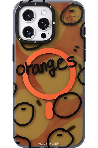 Apple Uyumlu iPhone 15 Pro Max Kılıf Magsafe Özellikli Bee Brown Tasarımlı Youngkit Funny Serisi Turuncu