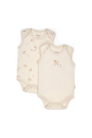 Bebek 2li Askılı Zıbın Body %100 Organik Pamuk - Bebek Ve Yenidoğan Serisi - Csy8175 Ekru
