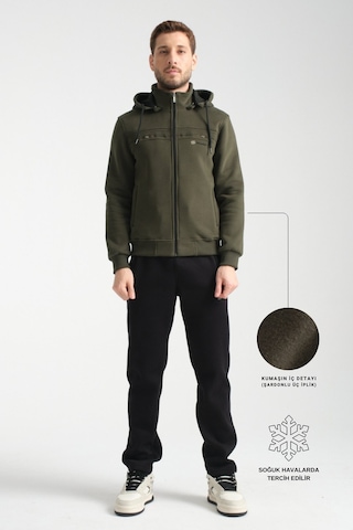 Shooter Sportswear Shooter Kışlık Erkek Eşofman Takımı İçi Şardonlu Kapüşonlu Regular Kalıp Haki