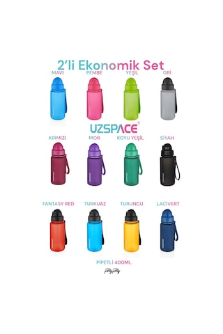 Uzspace 2'li Pipetli Tritan Matara Seti 400 Ml Fiftyfifty -3024seta Mavi - Yeşil