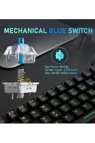 T60 Rgb Mavi Switch Mekanik Siyah Klavye Kablolu Gaming Driverli Oyuncu Klavyesi T60 Mini Q Klavye
