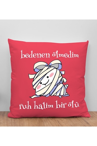 Bk Gift Ruh Halim Bir Ölü Tasarımlı Kırmızı Kırlent Yastık, Arkadaşa Hediye, Ev Dekorasyonu, Ev Hediyesi-1