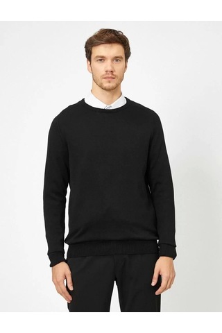 Blacktree Unisex Uzun Kol Biskilet Yaka Dokuma Triko - Siyah Siyah