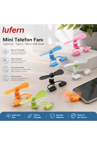 Özel Üretim Mini Telefon Fanı Lightning Type-c Micro Usb Girişli Sessiz Powerbank Pervane Pratik