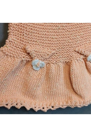 Uretti - Talia 8659 5112 El Örgüsü Koton İp Kız Çocuk Elbise - Bandana Takım - 2 Yaş Gülkurusu