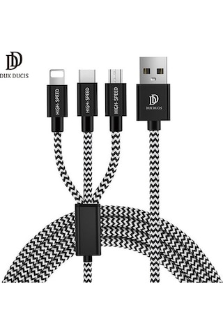 Dux Ducis 3In1 Lightning + Type C + Mikro Kopmaz Usb Kablo Gri-Siyah