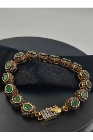 925 Ayar Gümüş Zümrüt Ve Elmas Bileklik 266 Altın