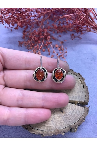 Nisa Gümüş Kehribar Taşlı Gümüş Küpe 925 Ayar N11.65661