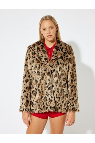 Koton Suni Kürk Kaban Oversize Leopar Desenli Şal Yaka Kapüşonlu Cep Detaylı Leopar Desenli 5wal00044ıw Leopar Desenli Çok Renkli