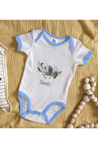 Bk Gift Bk Kids Kişiye Özel Mavi Bebek Body Zıbın - Model 158 Çok Renkli