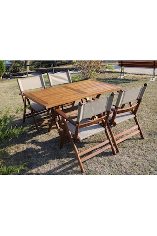 Fethiye Katlanır Ahşap Bahçe Balkon Seti 80X140 Masa, 4 Sandalye Kahverengi