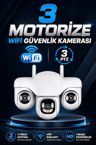 Wifi 3 Motorize Kameralı Adaptörlü Gece Görüşlü Hareket Takipli Güvenlik Kamerası