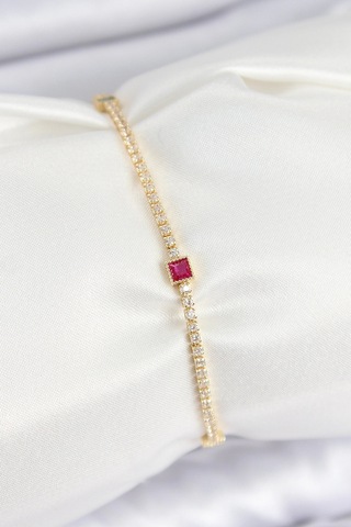 Pirinç Zirkon Taşlı Kare Model Gold Renk Kadın Bilekilk - Tj-bb7660 Çok Renkli