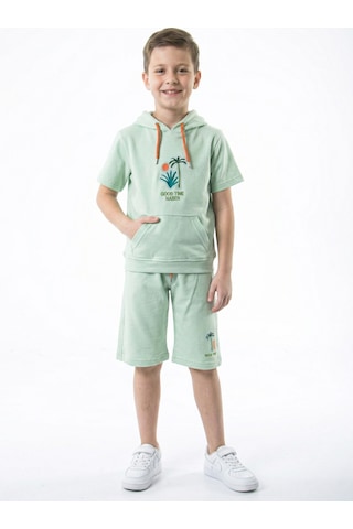 Xo Kids Erkek Çocuk Yazlık 2li Alt Üst Takım Tişort + Şort 8-14 Yaş 4221 Mint
