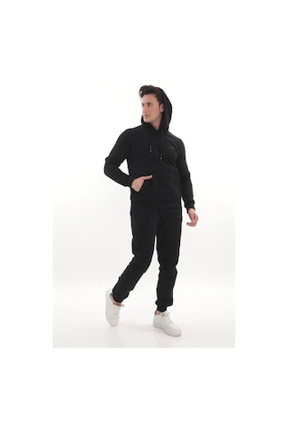 Erkek 3 İplik Kapüşonlu Sweat Üst Siyah Bordo