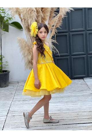 Uğurböceğiçocuk Vildan Saten Bel Taş Detay 3'lü Kız Çocuk Abiye 001