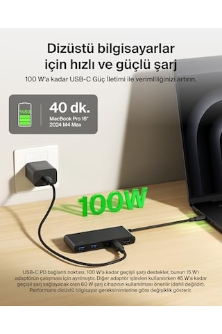 Usb-c Hub, 7 Portlu, 60 Hz De 4k Hdmı Ekran Desteği, Sd Ve Microsd Yuvaları, 100w Güç İletimi, 5gbps Veri Aktarımı, Apple MacBook Uyumlu , Apple iPad Uyumlu, Pro, Chromebook İçin Usb-c Çoklu Port Adaptörü, Hdmı 2.0, Siyah