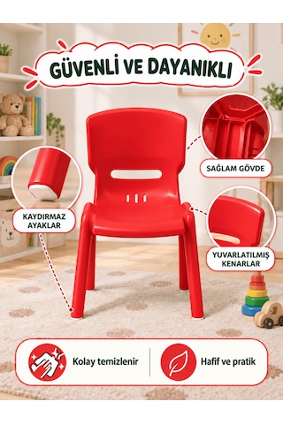 Beylini Çocuk Sandalyesi Anaokulu Kreş Kurs Mini Tabure Dayanıklı Rahat Plastik Kırmızı