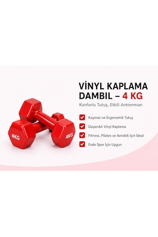 Ckspor 2 Li Vinyl Dambıl Seti 4 Kg X 2 Evde Fitness & Pilates İçin Vinil Kaplı Demir Dambıl
