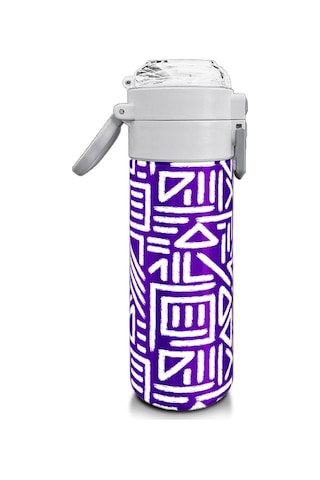 Coral High Kız Çocuk İçin 500 Ml'lik Paslanmaz Çelik Termos/suluk - Mor Beyaz Geometrik Desenli Çok Renkli