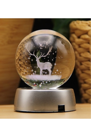 Geyik 3d Boyutlu Kristalleşmiş Cam Işıklı Büyük Boy Küre