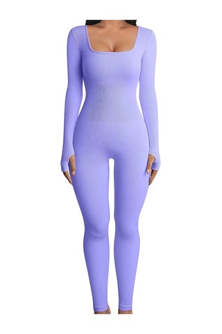 Danrimaoyi Kadın Avrupa Ve Amerika Sonbahar Ve Kış Yeni Varış Dişli Kare Yaka Slim Fit Tulum Mor